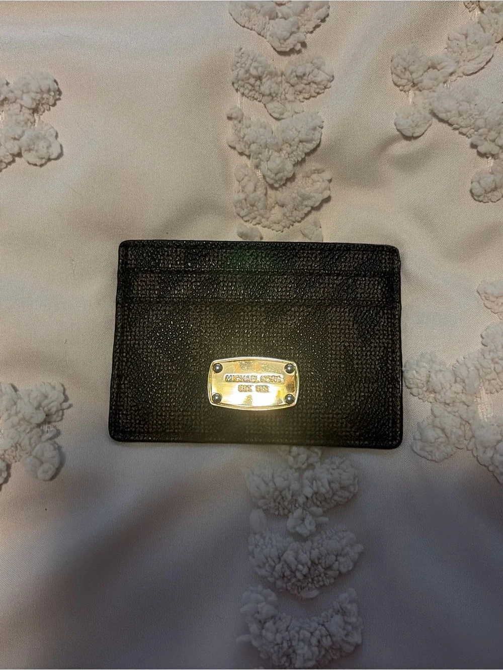 Michael Kors Black Leather Card Holder with Gold Plate